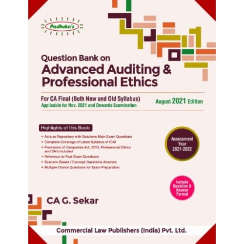 Commercial's Question Bank on Advanced Auditing & Professional Ethics for CA Final November 2021 Exam [New & Old Syllabus] by CA G. Sekar